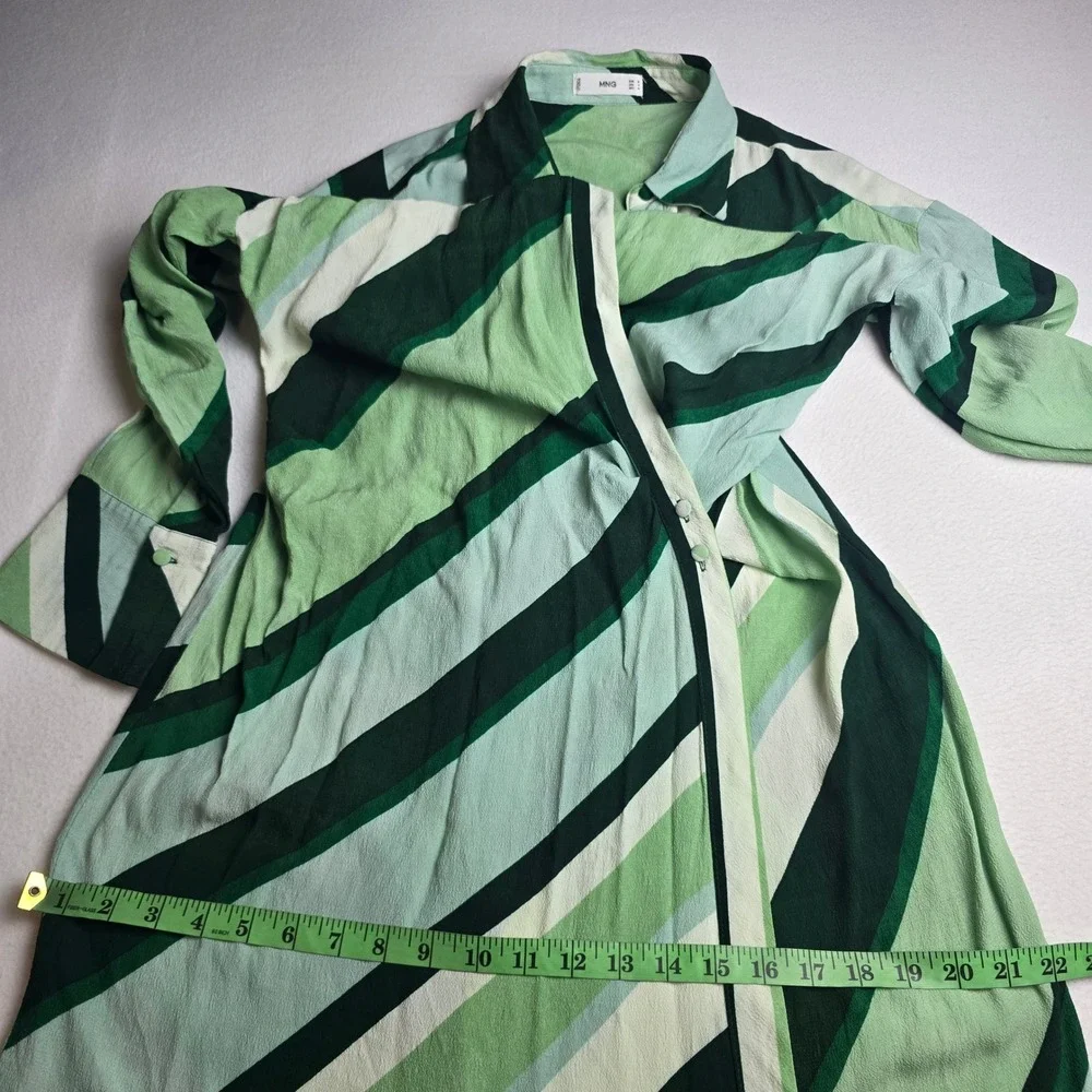 MNG Mango Womens Green Striped Wrap Midi Shirt Dress Long Sleeve‎ Size 6